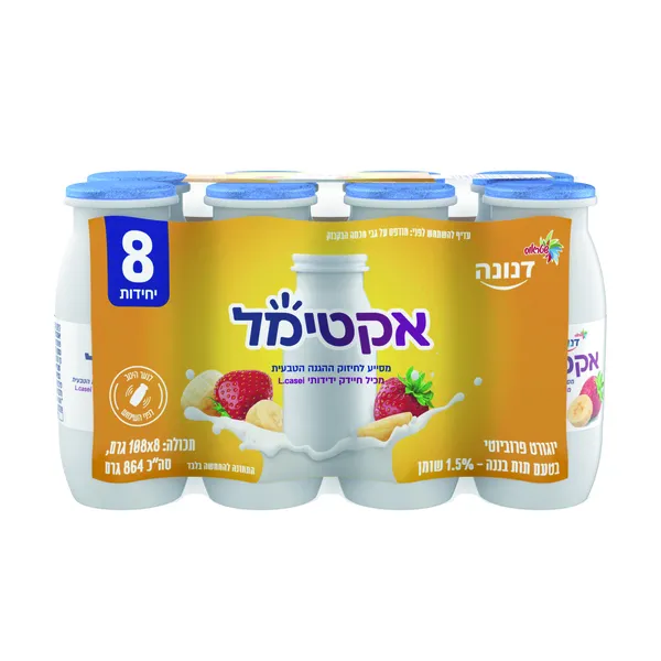 דנונה | 8×108 גרם אקטימל משקה יוגורט פרוביוטי תות בננה