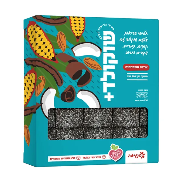 פנגיאה | 300 גרם שוקולד עם קוקוס תמרים שקדים וחרוב