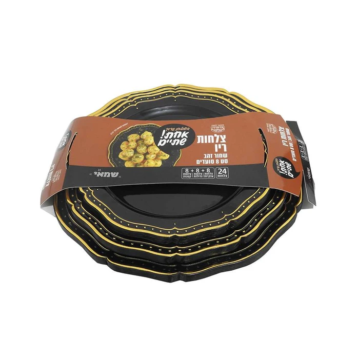 שמאי | 24 יח' צלחות ריו סט 8 סועדים שחור זהב