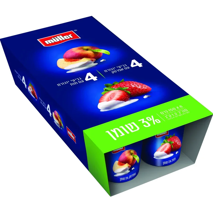 מולר | 8*150 מל יוגורט אפרסק תות 3%