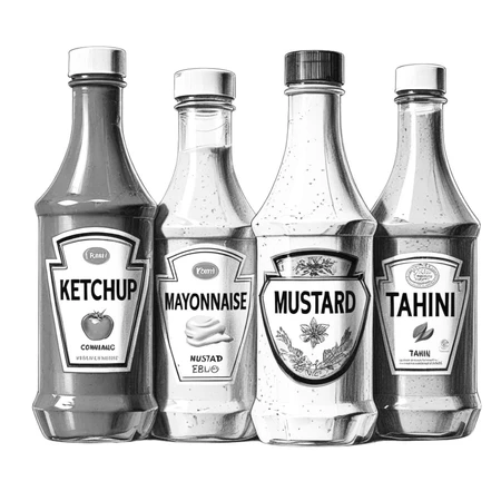 קטשופ, מיונז, חרדל, טחינה