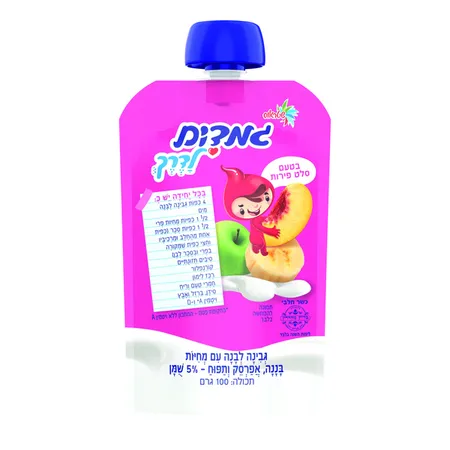 שטראוס | 100 גרם גמדים לדרך גבינה לבנה עם מחית בננה אפרסק ותפוח 5%