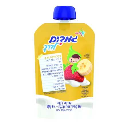 שטראוס | 100 גרם גמדים לדרך גבינה לבנה עם מחית תות ובננה 5%