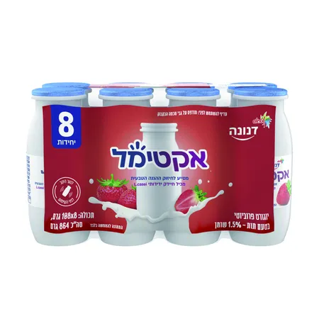דנונה | 8×108 גרם אקטימל משקה יוגורט פרוביוטי בטעם תות