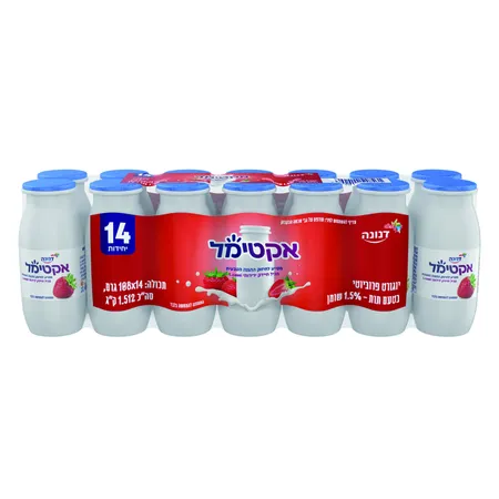 דנונה | 14×108 גרם אקטימל משקה יוגורט פרוביוטי בטעם תות 1.5%