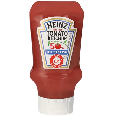 היינץ | 435 גרם קטשופ 50% פחות סוכר ונתרן