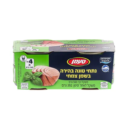 טעמן | 4×98 גרם נתחי טונה בהירה בשמן צמחי