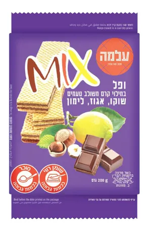 עלמה | 200 גרם וופל במילוי קרם משולב טעמים שוקו אגוז לימון