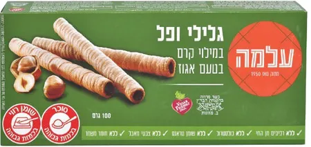 עלמה | 100 גרם רולים גלילי וופל במילוי קרם אגוז