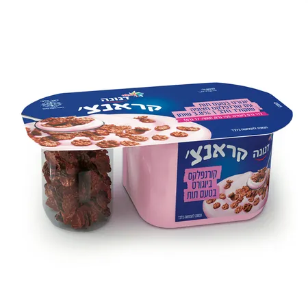 דנונה | 175 גרם יוגורט בטעם תות עם קורנפלקס מצופה שוקולד חלב