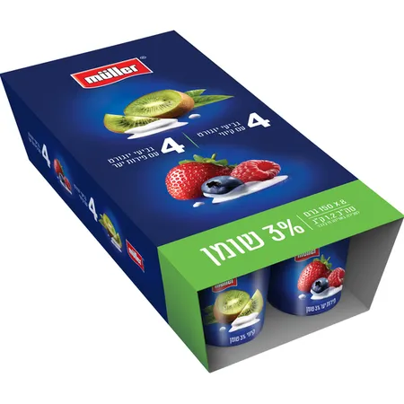 מולר | 8×150 גרם מארז שמינייה סימפלי יוגורט פירות יער וקיווי 3% שומן